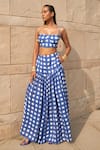 Buy_Aapro_Blue Cotton Fabric Flowers Sweetheart Neck Block Print Bustier And Pant Set _Online_at_Aza_Fashions