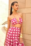 Aapro_Magenta Pure Habutai Block Printed Checkered Luna Top And Flared Skirt Set _Online_at_Aza_Fashions