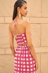 Buy_Aapro_Magenta Pure Habutai Block Printed Checkered Luna Top And Flared Skirt Set _Online_at_Aza_Fashions