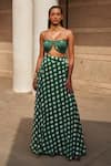 Buy_Aapro_Green Cotton Square Neck Checkered Bustier And Skirt Set _at_Aza_Fashions