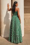 Shop_Aapro_Green Cotton Square Neck Checkered Bustier And Skirt Set _at_Aza_Fashions