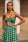 Aapro_Green Cotton Square Neck Checkered Bustier And Skirt Set _Online_at_Aza_Fashions