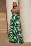 Buy_Aapro_Green Cotton Square Neck Checkered Bustier And Skirt Set _Online_at_Aza_Fashions