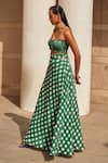 Shop_Aapro_Green Cotton Square Neck Checkered Bustier And Skirt Set _Online_at_Aza_Fashions