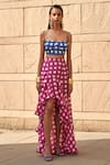 Buy_Aapro_Blue Pure Habutai Block Printed Emara Pint Bustier And Flared Skirt Set _at_Aza_Fashions