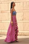 Shop_Aapro_Blue Pure Habutai Block Printed Emara Pint Bustier And Flared Skirt Set _at_Aza_Fashions