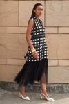 Shop_Aapro_Black Cotton Fringe V-neck Checkered Block Print Jacket _Online_at_Aza_Fashions