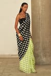 Aapro_Black Pure Habutai Block Printed Bandhej Anika Pre-draped Saree With Blouse _Online_at_Aza_Fashions