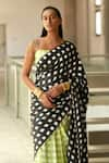 Aapro_Black Pure Habutai Block Printed Checkered Aurora Pre-draped Saree With Blouse _Online_at_Aza_Fashions