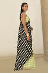 Buy_Aapro_Black Pure Habutai Block Printed Checkered Aurora Pre-draped Saree With Blouse _Online_at_Aza_Fashions