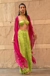 Aapro_Green Modal Satin Printed Bandhej Halter Eraya Pant Set With Magenta Kaftan _Online_at_Aza_Fashions