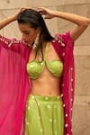 Buy_Aapro_Green Modal Satin Printed Bandhej Halter Eraya Pant Set With Magenta Kaftan _Online_at_Aza_Fashions