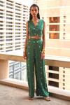 Buy_Aapro_Green Modal, Satin Embroidery Stella Bandej Sleeveless Waistcoat And Pant Set _at_Aza_Fashions