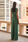 Shop_Aapro_Green Modal, Satin Embroidery Stella Bandej Sleeveless Waistcoat And Pant Set _at_Aza_Fashions