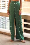 Aapro_Green Modal, Satin Embroidery Stella Bandej Sleeveless Waistcoat And Pant Set _Online_at_Aza_Fashions