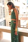 Shop_Aapro_Green Modal, Satin Embroidery Stella Bandej Sleeveless Waistcoat And Pant Set _Online_at_Aza_Fashions