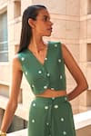 Aapro_Green Modal, Satin Embroidery Stella Bandej Sleeveless Waistcoat And Pant Set _at_Aza_Fashions