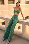 Buy_Aapro_Green Modal, Satin Embroidery Plunge Neck Flora Bandej Bustier Top And Pant Set _Online_at_Aza_Fashions