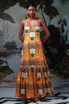 Buy_Ekastories_Yellow 100% Cotton Print Palm Trees Sweetheart Neck Burrawang Maxi Dress _at_Aza_Fashions