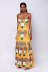 Buy_Ekastories_Yellow 100% Cotton Print Palm Trees Sweetheart Neck Burrawang Maxi Dress _Online_at_Aza_Fashions