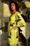 Ekastories_Green Cotton V-neck Carbonic Mul Forest Print Dress_Online_at_Aza_Fashions
