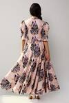 Shop_Ekastories_Beige Cotton Embroidery V-neck Floral And Parrot Print Dress _at_Aza_Fashions