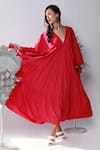 Buy_Ekastories_Pink 100% Cotton Plain V Neck Tiered Maxi Dress _Online_at_Aza_Fashions