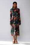 Buy_Ekastories_Black 100% Mul Cotton Printed Floral Round Iris Wheat Dress _at_Aza_Fashions