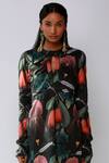 Ekastories_Black 100% Mul Cotton Printed Floral Round Iris Wheat Dress _Online_at_Aza_Fashions