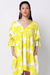 Buy_Ekastories_Green Cotton V-neck Sonder Floral Print Dress _Online_at_Aza_Fashions