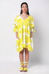 Shop_Ekastories_Green Cotton V-neck Sonder Floral Print Dress _Online_at_Aza_Fashions