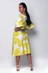 Shop_Ekastories_Green Cotton Scoop Neck Sonder Flower Print Dress_at_Aza_Fashions