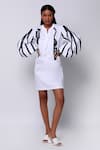 Buy_Ekastories_White 100% Cotton Embroidery Panther Mandarin Collar Dress _Online_at_Aza_Fashions