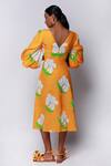 Shop Ekastories Orange Cotton V-neck Hawaiian Flower Print Dress at Aza Fashions Shop_Ekastories_Orange Cotton V-neck Hawaiian Flower Print Dress_at_Aza_Fashions