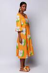 Buy Ekastories Orange Cotton V-neck Hawaiian Flower Print Dress Online at Aza Fashions Buy_Ekastories_Orange Cotton V-neck Hawaiian Flower Print Dress_Online_at_Aza_Fashions