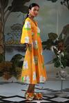 Shop Ekastories Orange Cotton V-neck Hawaiian Flower Print Dress Online at Aza Fashions Shop_Ekastories_Orange Cotton V-neck Hawaiian Flower Print Dress_Online_at_Aza_Fashions
