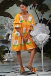 Buy_Ekastories_Orange 100% Mul Cotton Printed Flower V Neck Hawaiian Floral Dress _Online_at_Aza_Fashions