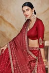 Shop_Label Varsha_Red Viscose Linen Satin Hand Embroidered And Printed Bandhani & Lehenga Set _Online_at_Aza_Fashions