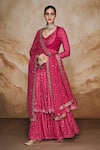 Buy Label Varsha Pink Cotton, Silk, Viscose, Organza Bandhani Print Anarkali Sharara Set at Aza Fashions Buy_Label Varsha_Pink Cotton, Silk, Viscose, Organza Bandhani Print Anarkali Sharara Set_at_Aza_Fashions