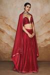 Buy_Label Varsha_Red Viscose Uppada Printed And Woven Bandhani & Zari Stripe Lehenga Set_at_Aza_Fashions
