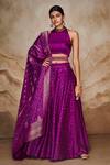 Buy_Label Varsha_Purple Viscose Linen Satin Hand Bandhani Print Lehenga Set With Woven Dupatta _at_Aza_Fashions