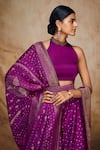 Label Varsha_Purple Viscose Linen Satin Hand Bandhani Print Lehenga Set With Woven Dupatta _Online_at_Aza_Fashions