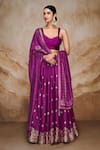 Buy_Label Varsha_Purple Viscose, Linen, Satin Sequins, Embroidered Lehenga Set With Woven Dupatta_at_Aza_Fashions
