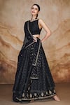 Buy_Label Varsha_Black Lehenga Cotton Silk Hand Embroidered Thread Bandhani Print Layered Set _at_Aza_Fashions