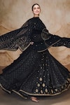 Buy_Label Varsha_Black Lehenga Cotton Silk Hand Embroidered Thread Bandhani Print Layered Set _Online_at_Aza_Fashions