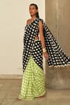 Shop_Aapro_Black Pure Habutai Block Printed Bandhej Anika Pre-draped Saree With Blouse _at_Aza_Fashions