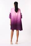 Shop_Scarlet Sage_Purple Polyester Ruffles Round Neck Soliel Bishop Sleeve Pleated A-line Dress_at_Aza_Fashions