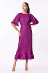 Scarlet Sage_Purple Round Celestine Pleated Midi Flared Dress  _Online_at_Aza_Fashions