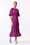 Shop_Scarlet Sage_Purple Round Celestine Pleated Midi Flared Dress  _Online_at_Aza_Fashions