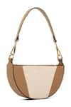 Shop_ADISEE_Beige Ava Leather Semi Circular Colorblock Bag _at_Aza_Fashions